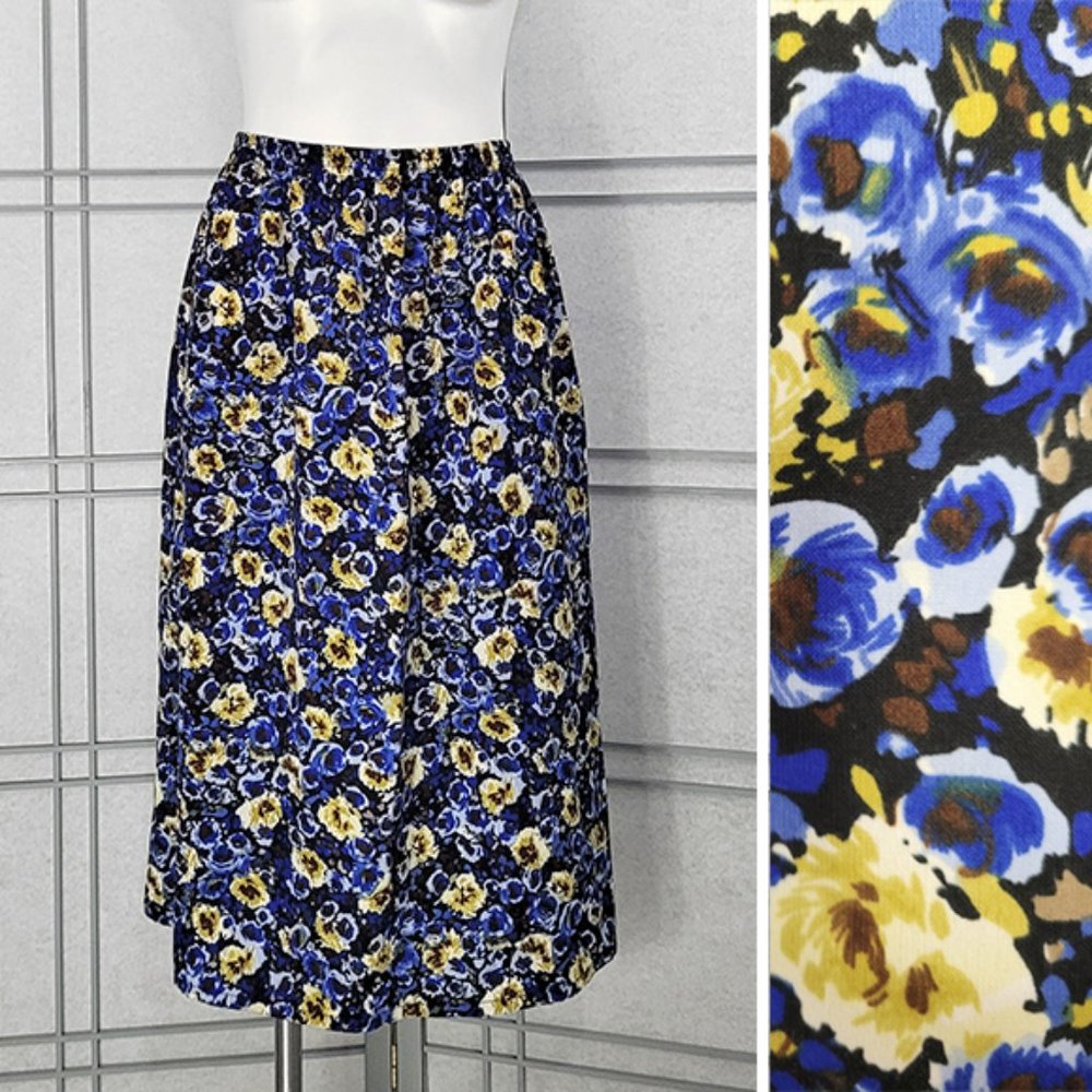 Vintage Blair Blue Floral Print Midi Skirt M-L